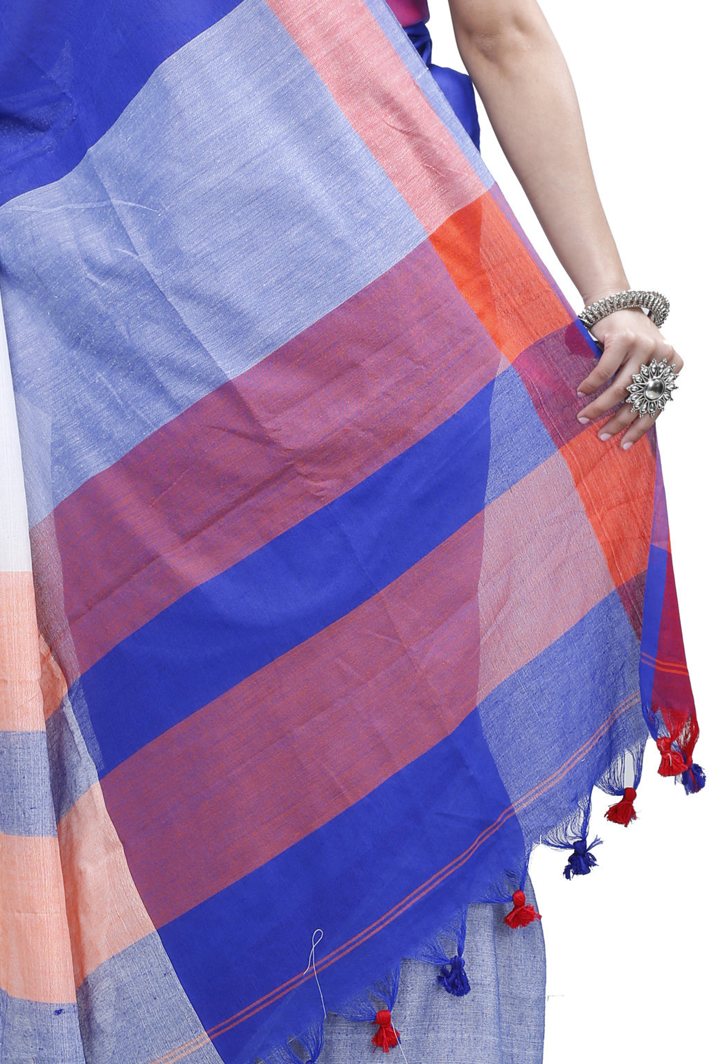 Blue Grey Pure Cotton Kousiki Hand Loom Saree (202)